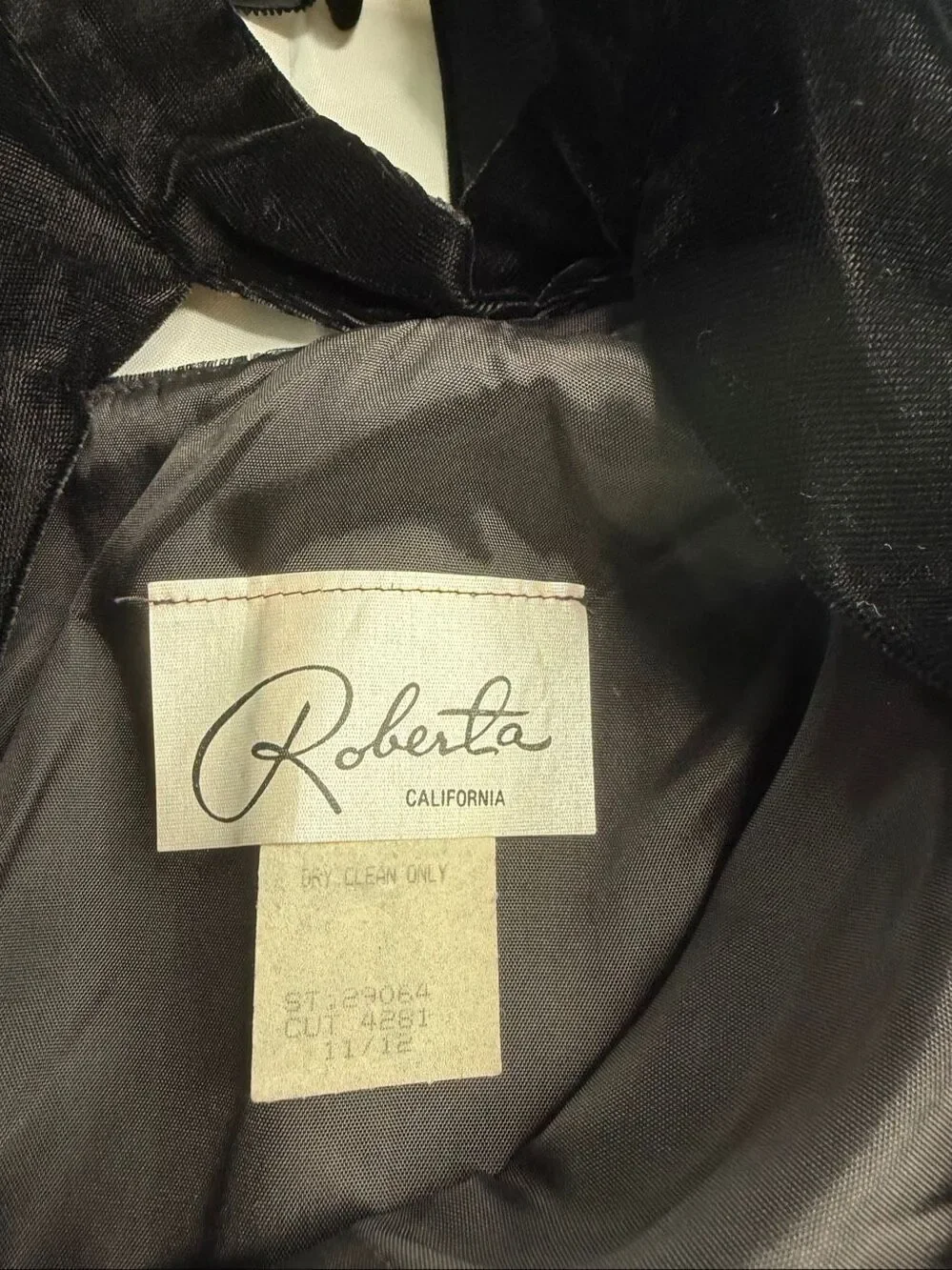 Roberta California Black Velvet Metallic Cutout Vintage Dress Size 11/12